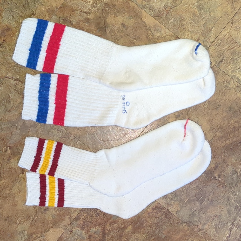 Vintage 1970s White Crew Socks with Stripes Spalding Movie Prop
